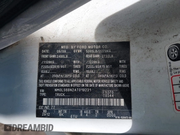 2010 Ford Transit Connect XLT with VIN NM0LS6BN2AT019231, listed as a IAAI auction lot 41435289 with 204,417 mi miles and . Bid and sale history available at DreamBid. Image 9.