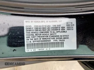 2019 Honda Ridgeline RTL-T with VIN 5FPYK2F65KB002634, listed as a Copart auction lot 47598885 with 65,550 mi miles and Salvage title. Bid and sale history available at DreamBid. Image 13.