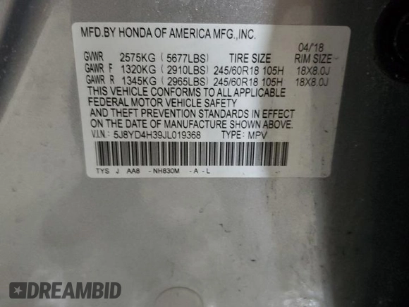 2018 Acura MDX with VIN 5J8YD4H39JL019368, listed as a Copart auction lot 50347935 with 98,546 mi miles and Salvage Title. Bid and sale history available at carsss.com. Image 13.