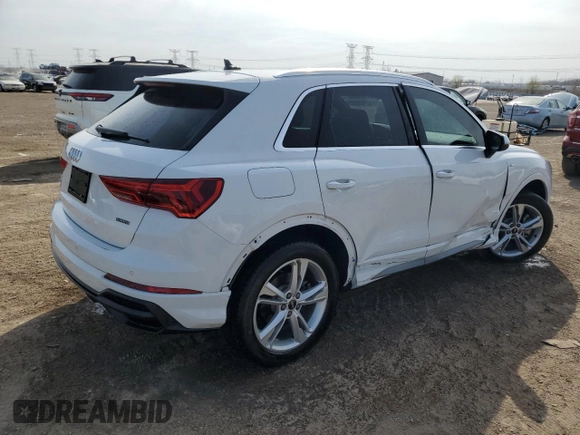2021 Audi Q3 S line Premium with VIN WA1DECF32M1040693, listed as a Copart auction lot 53124635 with 11,191 mi miles and Salvage Title. Bid and sale history available at DreamBid. Image 3.