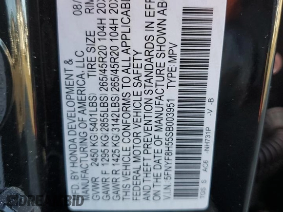 2025 Honda Passport EX-L z VIN 5FNYF8H55SB003951, wystawiony jako Copart lot #43849725 z przebiegiem 3013 mil mil oraz Szkody całkowita. Historia ofert i sprzedaży dostępna na DreamBid. Obrazek 15.