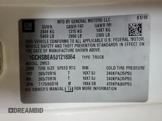 2018 Chevrolet Colorado 2WD Work Truck with VIN 1GCHSBEA9J1218864, listed as a Copart auction lot 56973495 with 121,168 mi miles and Salvage title. Bid and sale history available at DreamBid. Image 12.
