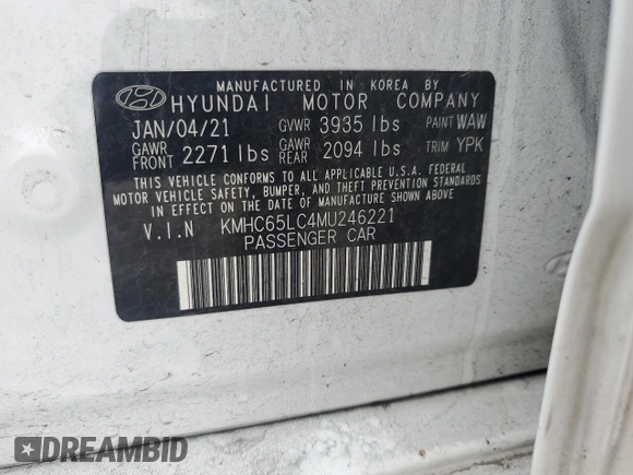 2021 Hyundai Ioniq Blue with VIN KMHC65LC4MU246221, listed as a Copart auction lot 59340345 with 82,974 mi miles and Salvage title. Bid and sale history available at DreamBid. Image 12.