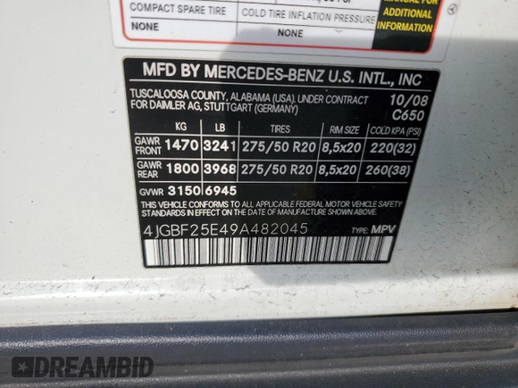 2009 Mercedes-Benz GL-Class 3.0L BlueTEC with VIN 4JGBF25E49A482045, listed as a Copart auction lot 52802885 with 188,311 mi miles and Salvage Title. Bid and sale history available at carsss.com. Image 13.