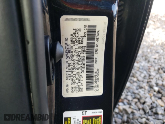 2013 Toyota Corolla L with VIN 5YFBU4EE6DP152949, listed as a Copart auction lot 43827315 with 169,067 mi miles and Non Repairable. Bid and sale history available at DreamBid. Image 13.