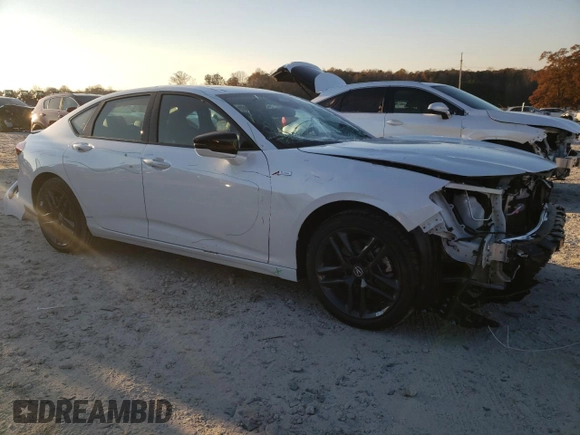 2025 Acura TLX w/A-Spec Package with VIN 19UUB6F54SA000910, listed as a Copart auction lot 82990624 with 5 mi miles and Salvage Title. Bid and sale history available at DreamBid. Image 4.