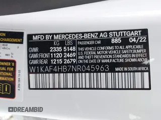 2022 Mercedes-Benz C 300 with VIN W1KAF4HB7NR045963, listed as a IAAI auction lot 41535370 with 16,957 mi miles and . Bid and sale history available at DreamBid. Image 9.