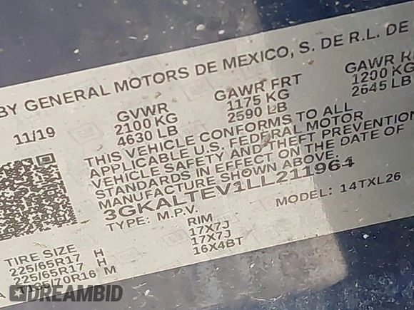 2020 GMC Terrain SLE with VIN 3GKALTEV1LL211964, listed as a IAAI auction lot 42137972 with 85,076 mi miles and . Bid and sale history available at DreamBid. Image 9.