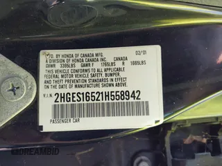 2001 Honda Civic LX z VIN 2HGES16521H558942, wystawiony jako IAAI lot #42409480 z przebiegiem 230 909 mil mil oraz . Historia ofert i sprzedaży dostępna na DreamBid. Obrazek 9.