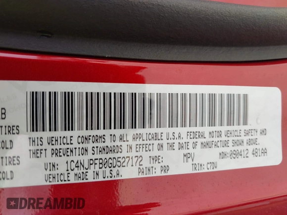 2016 Jeep Patriot Latitude with VIN 1C4NJPFB0GD527172, listed as a IAAI auction lot 42440983 with 66,836 mi miles and . Bid and sale history available at DreamBid. Image 9.