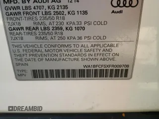 2015 Audi Q3 Premium Plus with VIN WA1BFCFSXFR009708, listed as a Copart auction lot 88982135 with 146,063 mi miles and Clean title. Bid and sale history available at DreamBid. Image 12.