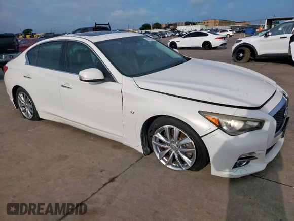 2014 Infiniti Q50 Premium with VIN JN1BV7AP6EM676258, listed as a Copart auction lot 63979615 with 191,948 mi miles and Salvage title. Bid and sale history available at DreamBid. Image 4.