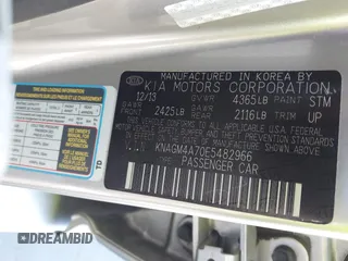 2014 Kia Optima LX with VIN KNAGM4A70E5482966, listed as a IAAI auction lot 42109539 with 194,519 mi miles and . Bid and sale history available at carsss.com. Image 9.