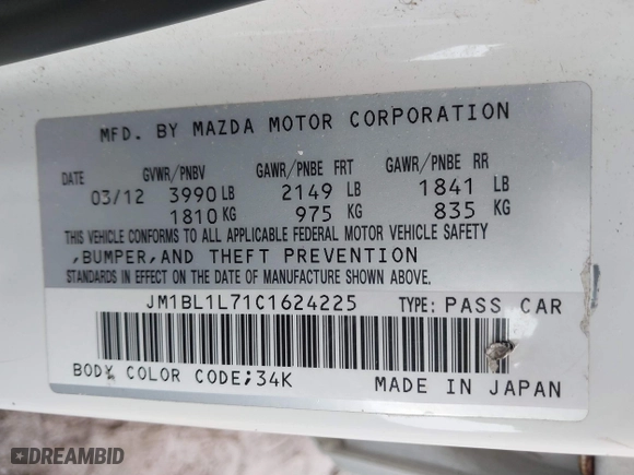 2012 Mazda Mazda3 i Touring with VIN JM1BL1L71C1624225, listed as a IAAI auction lot 41423890 with 199,251 mi miles. Bid and sale history available at carsss.com. Image 9.