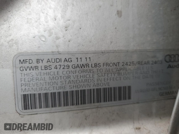 2012 Audi A4 2.0T Premium with VIN WAUAFAFL9CN016874, listed as a Copart auction lot 82851444 with 124,254 mi miles and Salvage Title. Bid and sale history available at carsss.com. Image 12.
