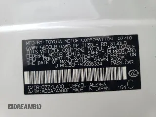 2010 Lexus LS 460 with VIN JTHCL5EF7A5008324, listed as a Copart auction lot 53737905 with 127,097 mi miles and Salvage title. Bid and sale history available at DreamBid. Image 12.