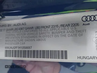 2017 Audi A3 Premium z VIN WAUAUGFF1H1058697, wystawiony jako IAAI lot #42159744 z przebiegiem 55 852 mil mil oraz . Historia ofert i sprzedaży dostępna na DreamBid. Obrazek 9.