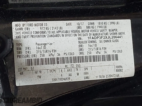 2018 Ford Focus SE with VIN 1FADP3F2XJL206441, listed as a IAAI auction lot 42341641 with 189,260 mi miles and . Bid and sale history available at DreamBid. Image 9.