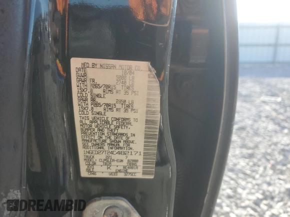 2004 Nissan Frontier XE z VIN 1N6ED27T24C482171, wystawiony jako Copart lot #42026145 z przebiegiem 221 942 mil mil oraz Szkoda całkowita • Salvage title. Historia ofert i sprzedaży dostępna na DreamBid. Obrazek 14.