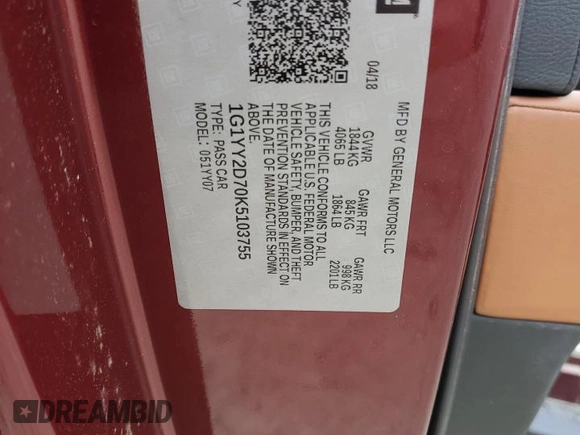 2019 Chevrolet Corvette Grand Sport 2LT with VIN 1G1YY2D70K5103755, listed as a Copart auction lot 81517914 with 0 mi miles and Salvage Title. Bid and sale history available at carsss.com. Image 12.