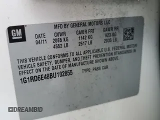 2011 Chevrolet Volt with VIN 1G1RD6E48BU102855, listed as a Copart auction lot 55128255 with 148,009 mi miles and Clean Title. Bid and sale history available at carsss.com. Image 12.