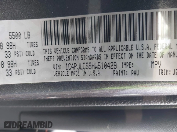 2017 Jeep Cherokee Latitude with VIN 1C4PJLCS9HW510429, listed as a IAAI auction lot 41077227 with 36,797 mi miles and . Bid and sale history available at DreamBid. Image 9.