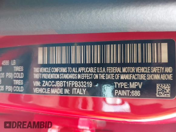 2015 Jeep Renegade Latitude z VIN ZACCJBBT1FPB33219, wystawiony jako IAAI lot #42219442 z przebiegiem 171 868 mil mil oraz . Historia ofert i sprzedaży dostępna na DreamBid. Obrazek 9.