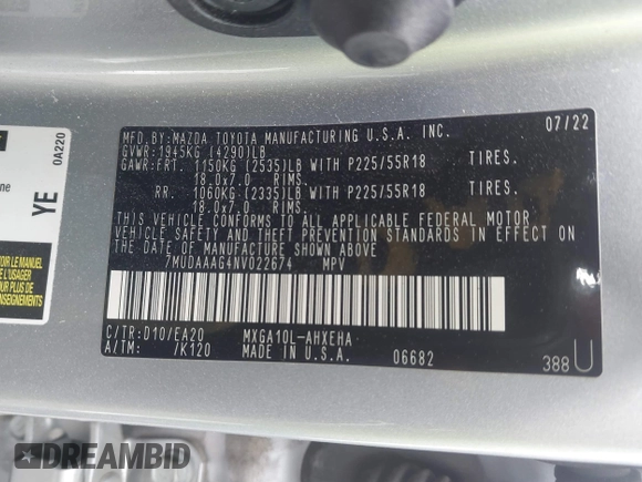2022 Toyota Corolla Cross XLE с VIN 7MUDAAAG4NV022674, выставлен на аукционе IAAI как лот 41754349 с пробегом 45 545 миль миль и . История ставок и продаж доступна на DreamBid. Изображение 9.