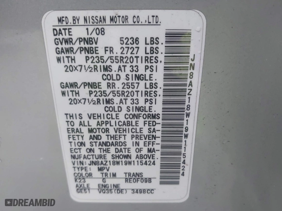 2009 Nissan Murano SL with VIN JN8AZ18W19W115424, listed as a IAAI auction lot 41813399 with 146,268 mi miles. Bid and sale history available at carsss.com. Image 9.