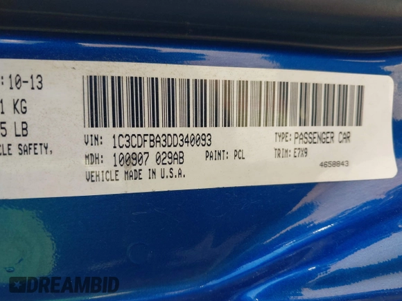 2013 Dodge Dart SXT with VIN 1C3CDFBA3DD340093, listed as a IAAI auction lot 42661541 with 158,406 mi miles and . Bid and sale history available at DreamBid. Image 9.