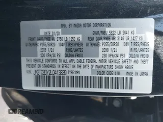 2020 Mazda CX-9 Grand Touring with VIN JM3TCBDY2L0413839, listed as a IAAI auction lot 41720713 with 48,964 mi miles and . Bid and sale history available at DreamBid. Image 9.