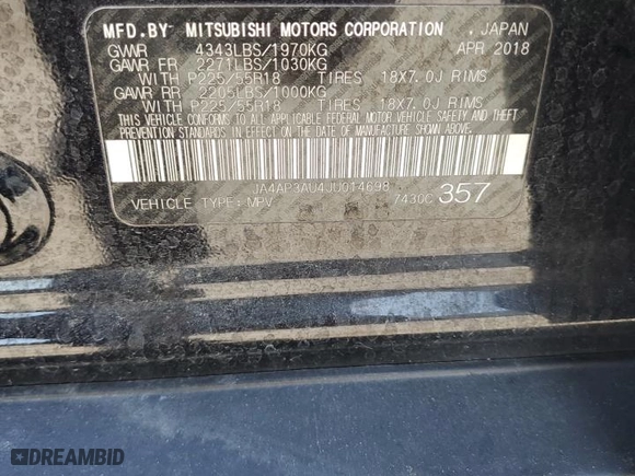 2018 Mitsubishi Outlander Sport ES 2.0 with VIN JA4AP3AU4JU014698, listed as a Copart auction lot 51968195 with 56,178 mi miles and Salvage Title. Bid and sale history available at carsss.com. Image 13.