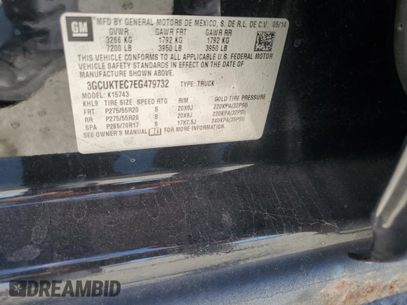 2014 Chevrolet Silverado 1500 High Country with VIN 3GCUKTEC7EG479732, listed as a Copart auction lot 55451835 with 151,882 mi miles and Clean Title. Bid and sale history available at DreamBid. Image 14.