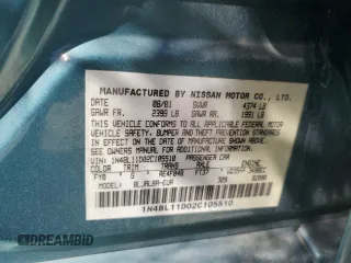 2002 Nissan Altima SE with VIN 1N4BL11D02C105510, listed as a Copart auction lot 74914454 with 117,242 mi miles and Salvage Title. Bid and sale history available at carsss.com. Image 14.