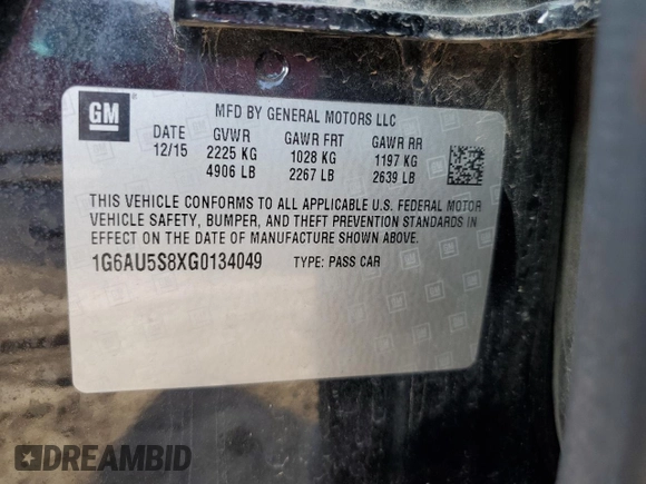 2016 Cadillac CTS V-Sport RWD with VIN 1G6AU5S8XG0134049, listed as a Copart auction lot 43443395 with 117,746 mi miles and Salvage Title. Bid and sale history available at DreamBid. Image 12.