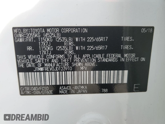2018 Toyota RAV4 XLE with VIN JTMWFREV0JD123910, listed as a Copart auction lot 52416115 with 84,096 mi miles and Salvage Title. Bid and sale history available at carsss.com. Image 13.