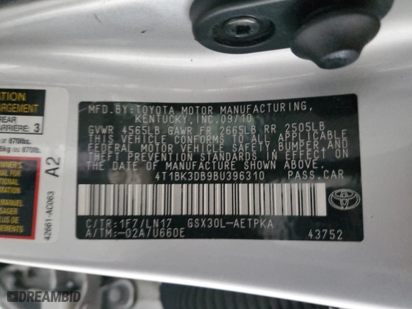 2011 Toyota Avalon with VIN 4T1BK3DB9BU396310, listed as a Copart auction lot 50505105 with NaN miles and Salvage Title. Bid and sale history available at carsss.com. Image 12.