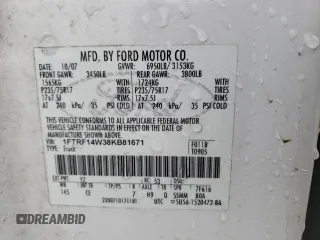 2008 Ford F-150 XL z VIN 1FTRF14W38KB81671, wystawiony jako Copart lot #84194884 z przebiegiem 297 045 mil mil oraz Szkoda całkowita • Salvage title. Historia ofert i sprzedaży dostępna na DreamBid. Obrazek 12.