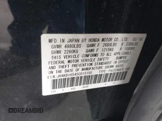 2005 Acura RL z VIN JH4KB16545C015150, wystawiony jako IAAI lot #42126296 z przebiegiem 179 788 mil mil oraz . Historia ofert i sprzedaży dostępna na DreamBid. Obrazek 9.