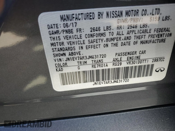 2018 Infiniti Q50 3.0t LUXE with VIN JN1EV7AR3JM431720, listed as a Copart auction lot 72119263 with 68,096 mi miles and Salvage Title. Bid and sale history available at carsss.com. Image 12.