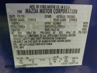 2006 Mazda Tribute i with VIN 4F2YZ92Z16KM37284, listed as a IAAI auction lot 41755952 with 129,284 mi miles and . Bid and sale history available at carsss.com. Image 9.