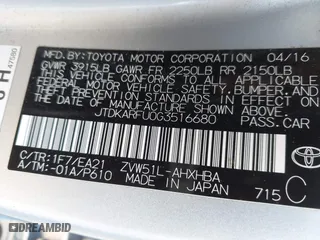 2016 Toyota Prius Four with VIN JTDKARFU0G3516680, listed as a IAAI auction lot 42062078 with 44,209 mi miles. Bid and sale history available at carsss.com. Image 9.