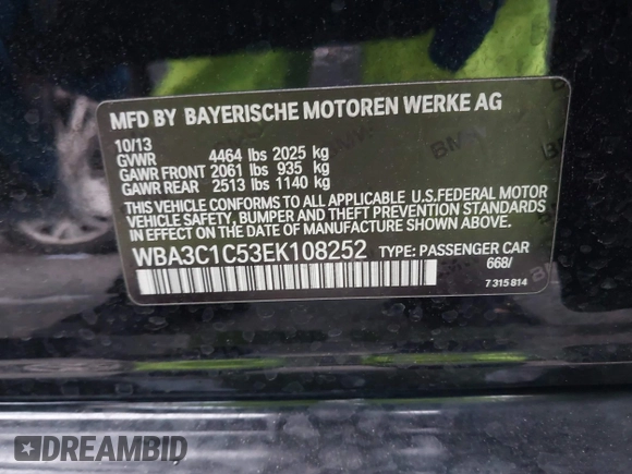 2014 BMW 3 Series 328i with VIN WBA3C1C53EK108252, listed as a IAAI auction lot 41764991 with 137,236 mi miles. Bid and sale history available at carsss.com. Image 9.