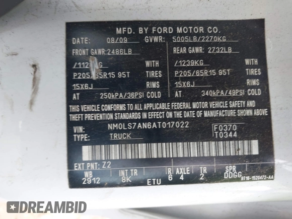 2010 Ford Transit Connect XL with VIN NM0LS7AN6AT017022, listed as a IAAI auction lot 40052196 with 268,144 mi miles and . Bid and sale history available at DreamBid. Image 9.