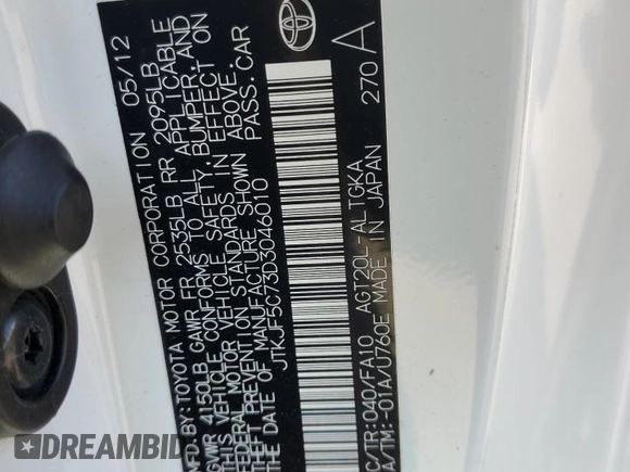 2013 Scion tC z VIN JTKJF5C73D3046010, wystawiony jako Copart lot #68684194 z przebiegiem 121 174 mil mil oraz Szkody całkowita. Historia ofert i sprzedaży dostępna na DreamBid. Obrazek 12.