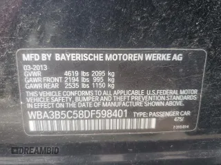 2013 BMW 3 Series 328i xDrive with VIN WBA3B5C58DF598401, listed as a Copart auction lot 54090625 with 173,508 mi miles and Clean Title. Bid and sale history available at carsss.com. Image 12.