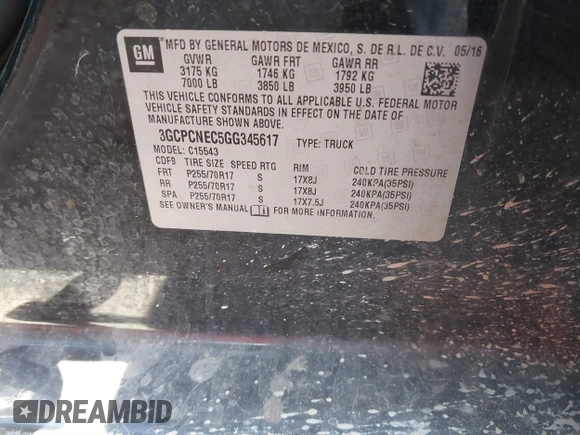 2016 Chevrolet Silverado 1500 Work Truck with VIN 3GCPCNEC5GG345617, listed as a IAAI auction lot 41117948 with Not Provided miles and . Bid and sale history available at DreamBid. Image 9.