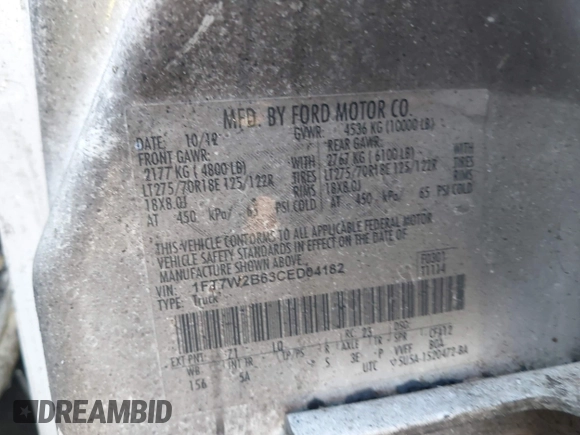 2012 Ford F-250 XL с VIN 1FT7W2B63CED04182, выставлен на аукционе IAAI как лот 41592437 с пробегом Не указан миль и . История ставок и продаж доступна на DreamBid. Изображение 9.