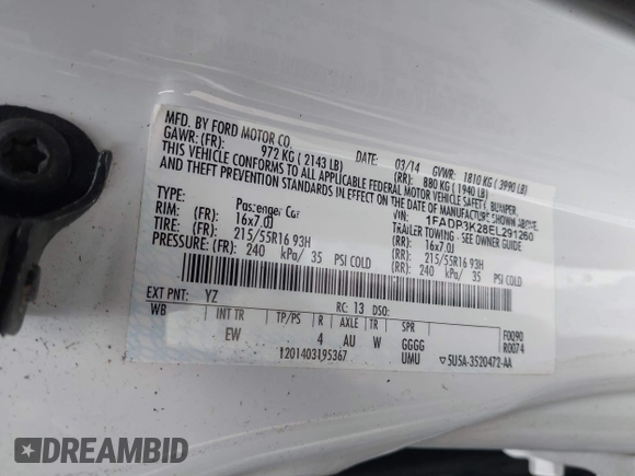2014 Ford Focus SE with VIN 1FADP3K28EL291260, listed as a IAAI auction lot 42029753 with 98,686 mi miles. Bid and sale history available at carsss.com. Image 9.