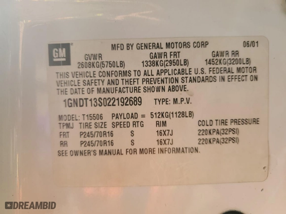2002 Chevrolet TrailBlazer LS with VIN 1GNDT13S022192689, listed as a Copart auction lot 48826935 with 242,509 mi miles and Salvage Title. Bid and sale history available at carsss.com. Image 14.
